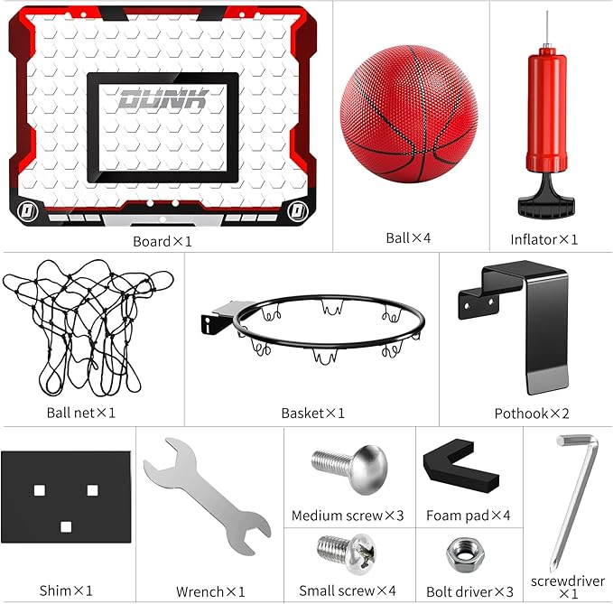 TEMI Indoor Basketball Hoop for Kids, Door Room Basketball Hoop,Mini Basketball Hoop with 4 Balls, Basketball Toys for 3 4 5 6 7 8 9 10 11 12 Year Old Boys
