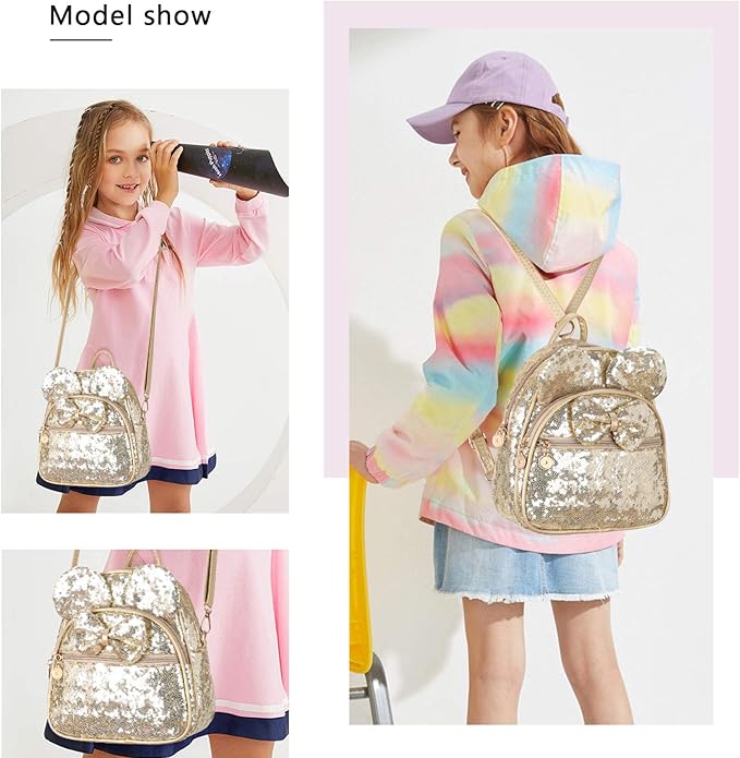 KL928 Girls Mini Backpack Bowknot Polka Dot Cute Small Daypacks Convertible Shoulder Bag Purse for Women