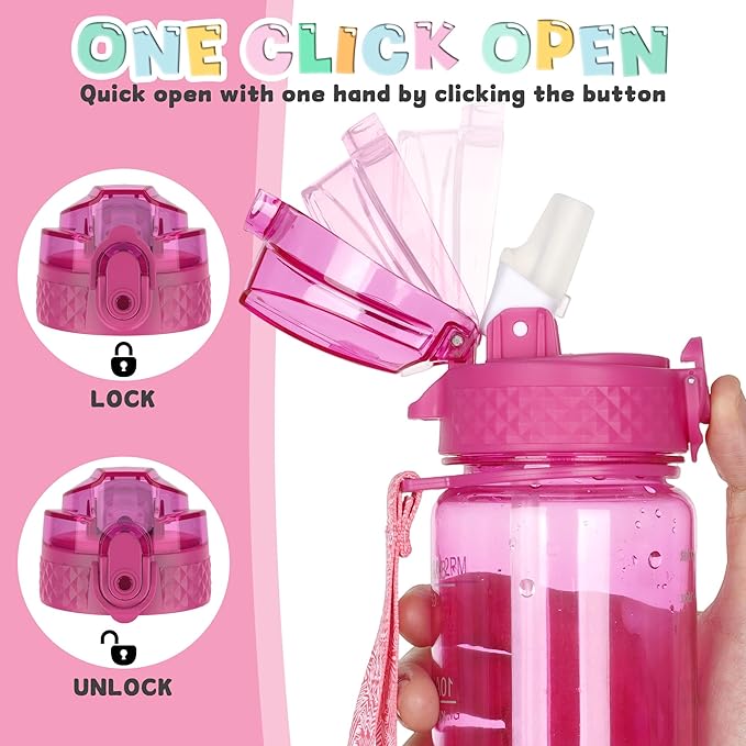 OLDLEY 17oz Kids Water Bottle for School - Motivational With Silicone Straw, Leak-Proof Tritan BPA-Free, Reusable for Girls Boys, Eggplant