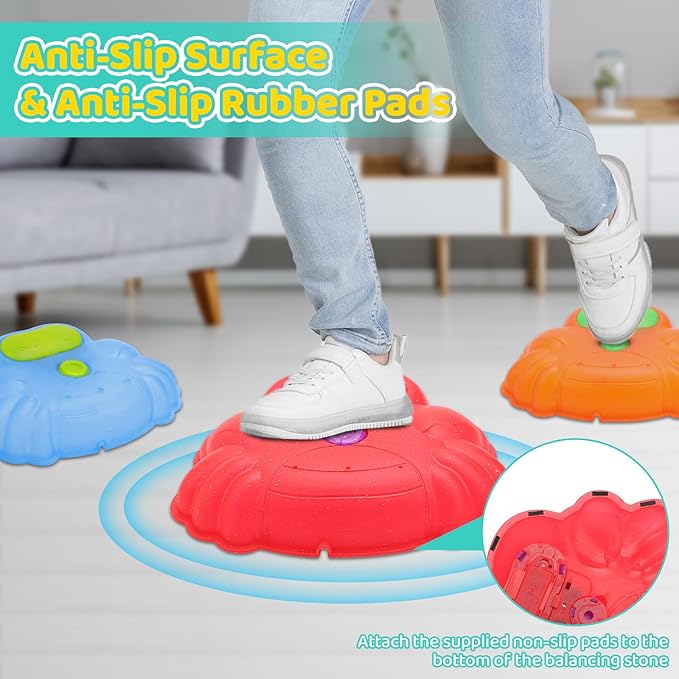 deAO Stepping Stones for Kids Balance Stepping Stones Non-Slip Toddler Outdoor Toys, Coordination Skills Game Toys Obstacle Courses Sensory Toys Indoor, Birthday Gifts For Girls Boys 3+