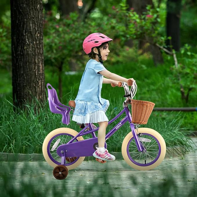 RULLY Donna Kids Bike for Girls Ages 2-7 Years, 12 14 16 Inch Princess Girls Bicycle with Doll Bike Seat, Training Wheels, Basket and Streamers, Kids Cycle Bikes, Multiple Colors