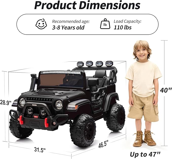 2 Seater Ride on Electric Car, 12V Ride on Toy Car for Kids 4-8 w/Remote Control, EVA Tires - Black