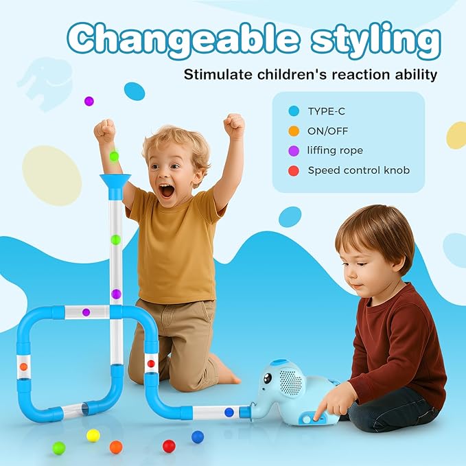 STEM Air-Powered Building Toys for Kids Ages 3 4 5 6 7 8+– Educational Air Tubes Toy& Turbine Set with 30 Foam Balls – Rechargeable Construction Kit for Boys & Girls – Fun Science Gift for Teens