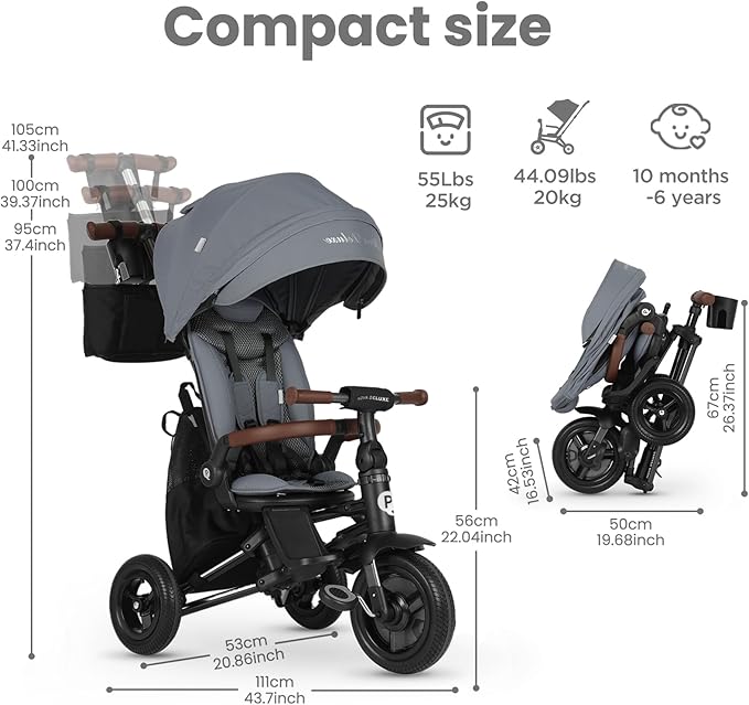 Baby Bike Stroller for Age 10 Months to 6 Years Old,8 in 1 Folding Toddler Bike Stroller with Removable Canopy & Guardrail Rotatable Seat -Tricycle for Toddlers Age 3-5 Boys & Girls Gift Trike
