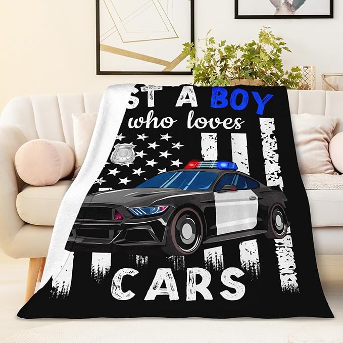 Car Blanket for Boys - 60x80 Inches Cute Throw Blanket Gifts for Kids Cars Lovers - Just a Boys Who Loves Cars Black Soft Fuzzy Car Blankets for Sofa Couch Bed Travel