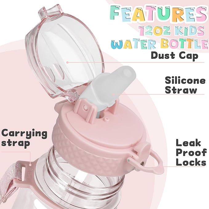 OLDLEY 17oz Kids Water Bottle for school Girls Boys, Motivational Water Bottles With Silicone Straw, Leak-Proof Tritan BPA-Free, Reusable water bottles for kids, Cherry Blossom