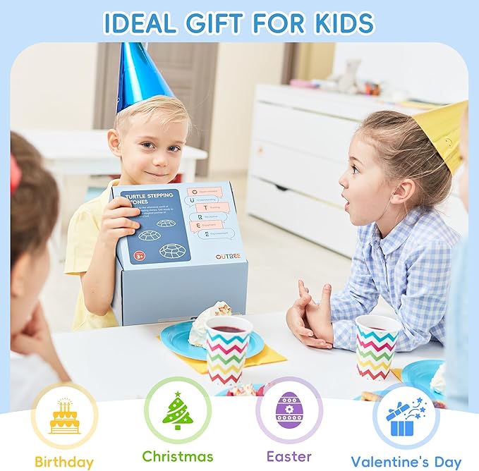 OUTREE Stepping Stones for Kids, 6 Pcs Balance Training and Sensory Coordination Turtle Stepping Stones for Obstacle Course,Non-Slip Bottom Balance Stones for Indoor or Outdoor Play