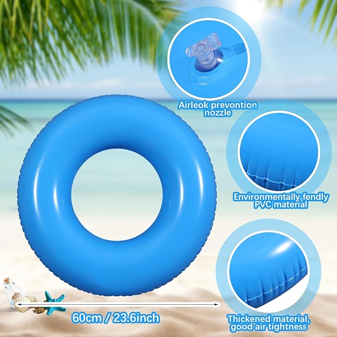 6 Pcs Inflatable Pool Floats 24 Inches Swim Tube Bulk Swimming Ring Pool Floaties for Beach Party Decorations Women and Men River Lake Summer Vacation Holiday (Blue)