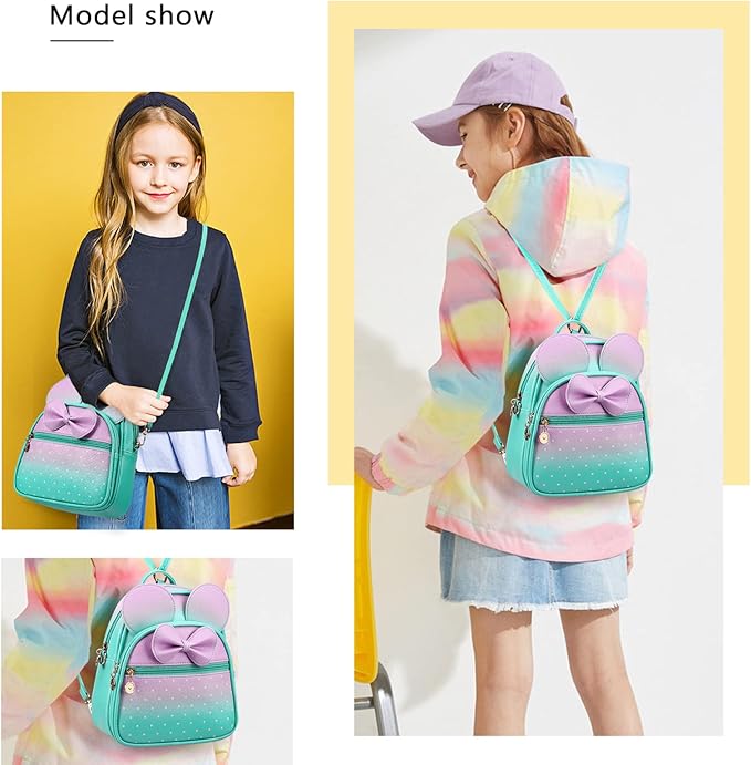 KL928 Girls Mini Backpack Bowknot Polka Dot Cute Small Daypacks Convertible Shoulder Bag Purse for Women