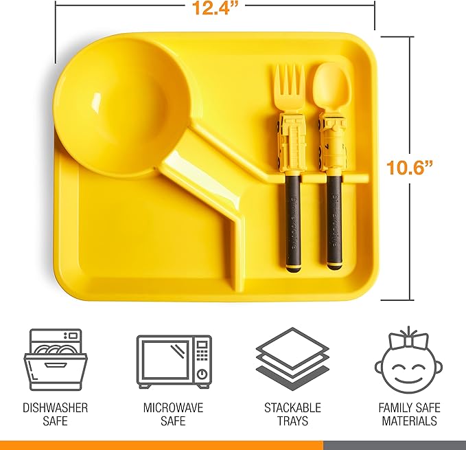 Dinneractive Dining Set For Kids - 3PC Yellow Firefighter Dinnerware - Fire Truck Utensils - Toddler Plates - Baby Dishes