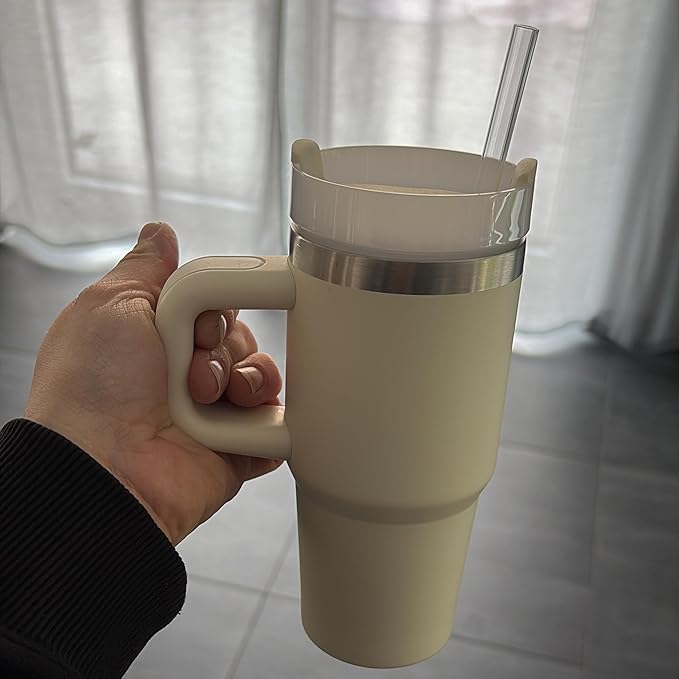 14 oz Tumbler with Lid and Straw Kids, Mini Tumbler for Kid with Handle Stainless Steel Tumblers, Outdoor Sports Travel School Gift, Keeps Drinks Cold up to 24 Hrs(Cream)