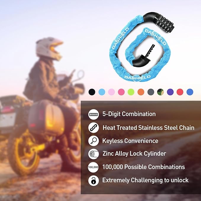 Bike Chain Lock Security 5 Digit Resettable Combination, 38.6 inches Heavy Duty Anti Theft Lock Chain for Bicycle, Motocycle, Scooter, Gate, Fence (SkyBlue, 3.2ft)