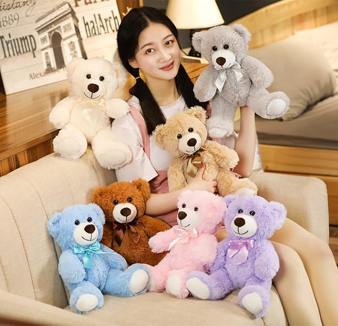 Plush Teddy Bear Cute Stuffed Animal Bear with Bow Plush Toys 13.8 Inches (Pink)