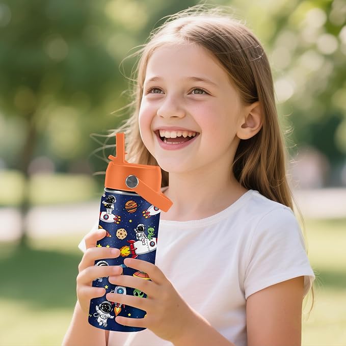 Space Astronomy Gifts for Kids - 16 Oz Kids Water Bottle with Straw Lid, Stainless Steel Insulated Tumbler, Leak Proof, BPA-Free, for Boys, School, Travel - Universe Children Birthday Gifts Cups(1pc)