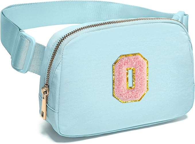Gitus Gifts for 7 8 9 10 11 Year Old Girls Belt Bag Fanny Pack Crossbody Bags with Initial Letter Patch Birthday Gifts for Daughter Sister Friends Teen girls (Icing Blue-O)