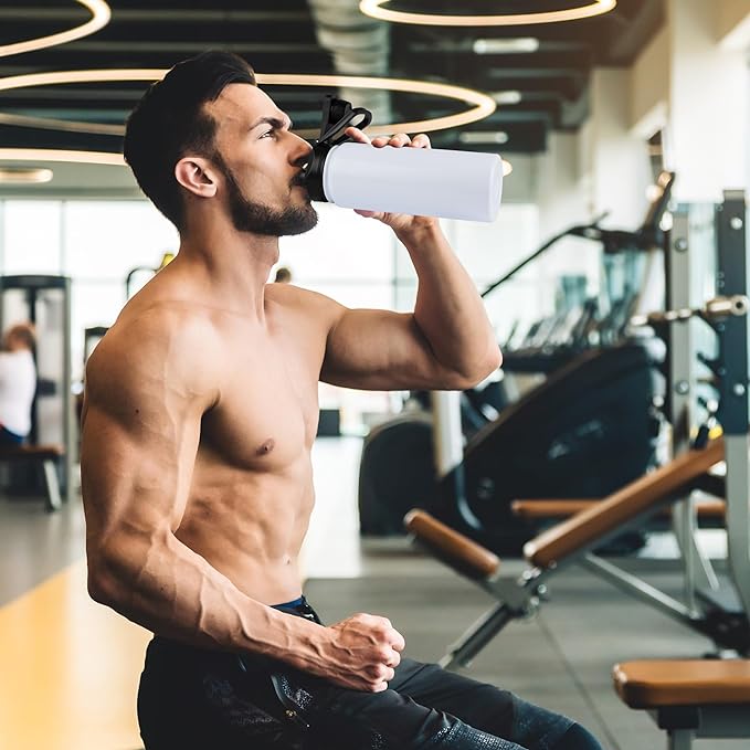 24oz Insulated Water Bottle with Straw Lid, Stainless Steel Metal Water Bottle with Straw & Wide Mouth Lid, Double Wall Vacuum Water Bottle for Hiking Camping, White 1 Pack