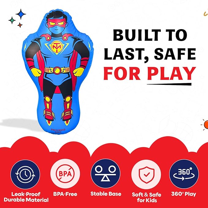 Inflatable Punching Bag for Kids – 47-Inch Bop Bag with Instant Bounce-Back Action, Includes Mask & Comic Book – Heavy Duty PVC Punching Dummy for Boys & Girls, Indoor & Outdoor Play