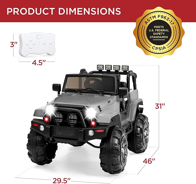 Best Choice Products Kids 12V Ride On Truck, Battery Powered Toy Car w/Spring Suspension, Remote Control, 3 Speeds, LED Lights, Bluetooth - Light Gray