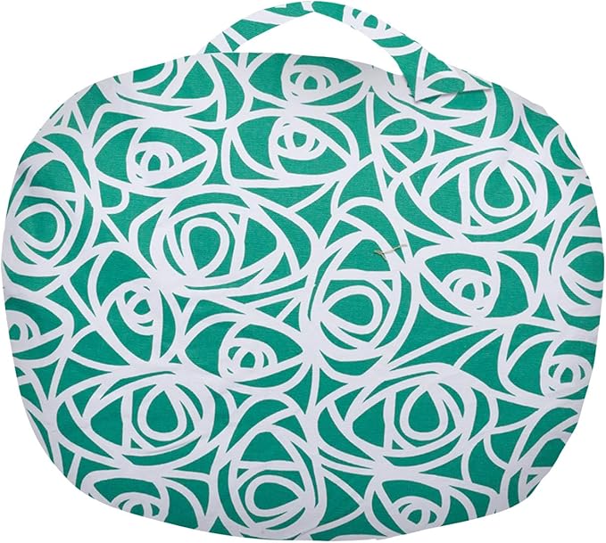Posh Creations Kids Stuffed Animal Storage Bean Bag Chair Cover - Childrens Toy Organizer, Medium-27in, Canvas Roses Mint