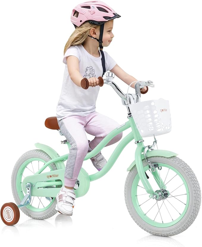 BABY JOY Kids Bike, 12 14 16 18 20 Inch Boys Girls Bike w/Adjustable Seat, Removable Basket, Handbrake & Coaster Brake, Training Wheels or Kickstand, Kids Bicycle with Multi-Color
