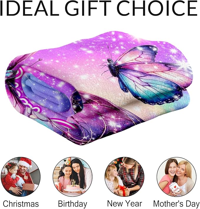 Personalized Blankets for Girls - Butterfly Blankets for Children Warm Fleece Throw Gifts Stuff for Couch, Sofa & Travel
