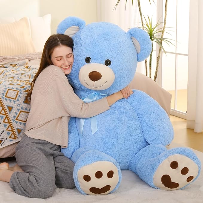 MorisMos Giant Teddy Bear Stuffed Animal 5ft, Large Stuffed Teddy Bear with Footprints, Life Size Big Blue Teddy Bear Plush Gifts for Wife, Girlfriend, Women on Valentine, Christmas, Baby Shower
