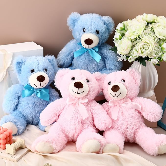 Zhanmai 9 Packs Cute Bear Stuffed Animals 14 Inch Plush Bears in 7 Colors Stuffed Animals Bulk for Valentine Gift Graduation Baby Shower Birthday Party Favor(Pink, Blue)