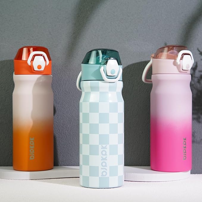 BJPKPK Stainless Steel Insulated Water Bottle with Straw Lid 18oz Reusable Metal Thermal Flask Bottles Keep Cold and Hot,Coral