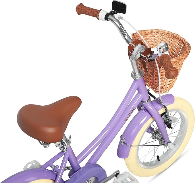Glerc Little Molly 12-20 Inch Kids Retro Cruiser Bike for 2-13 Year Old with Wicker Basket & Training Wheels/Kickstand, Multiple Colors