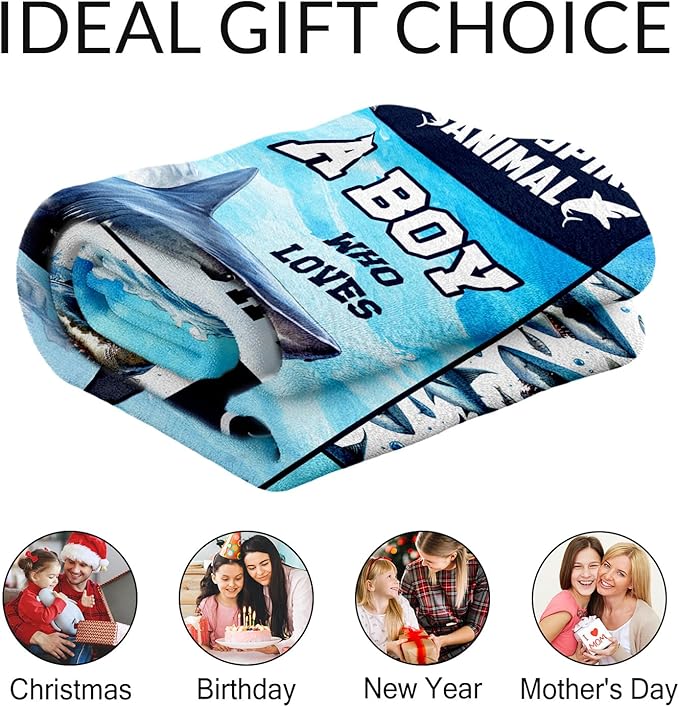 Personalized Shark Blanket for Men - 60 x 80 Inches Twin Size Soft Fuzzy Blankets for Boys - Colorful Cute Throw Gifts for Bed, Couch