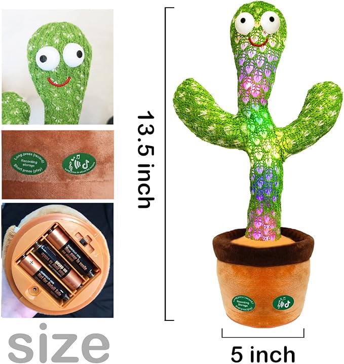 Pbooo Dancing Talking Cactus Toy,Talking Repeat Singing Sunny Cactus Toy 120 Pcs Songs for Baby 15S Record Your Sound Volume Adjustment