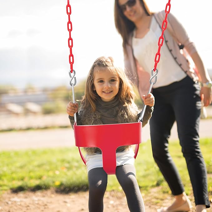 Heavy-Duty Toddler Swing with Coated Safety Chains-High Back Bucket Seat Includes Tree Straps,Hooks for Backyard, Playground,Outdoor Use (Red)