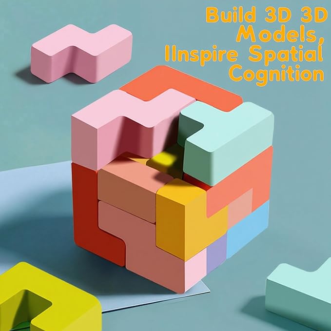 Wooden Stacking Puzzle Colorful 3D Versatile Russian Blocks for Toddlers 3-6 Years,Brain Teasers Toy Board Game Toys, Montessori Toys for 3 4 5 Year Old,Christmas Birthday Gift for Boys and Girls