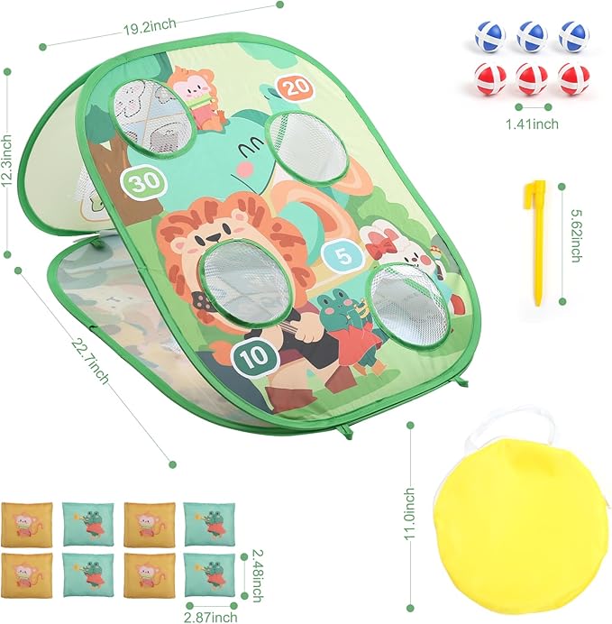 3 in 1 Bean Bag Toss Game Dartboard Set Foldable Pop Up Cornhole Board Balls, Bean Bags, Ball Tart Indoor Outdoor Toys for Kids Ages 3+, Birthday/Xmas Party Games