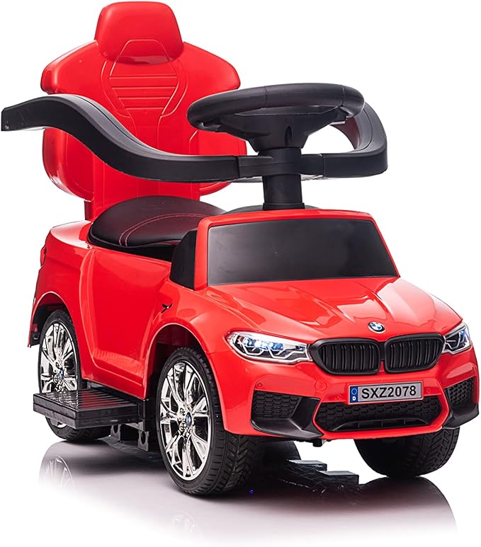 Best Ride On Cars BMW 4 in 1 Battery Powered Push Car, Red, Large