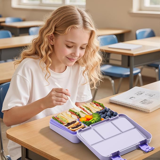 Bento Lunch Box for Kids, 4 Compartments Kids Leak Proof Back to School Bento Lunch Boxes Food Containers for School, Travel, On-the-Go Meal, Food Grade, Microwave, Dishwasher Safe