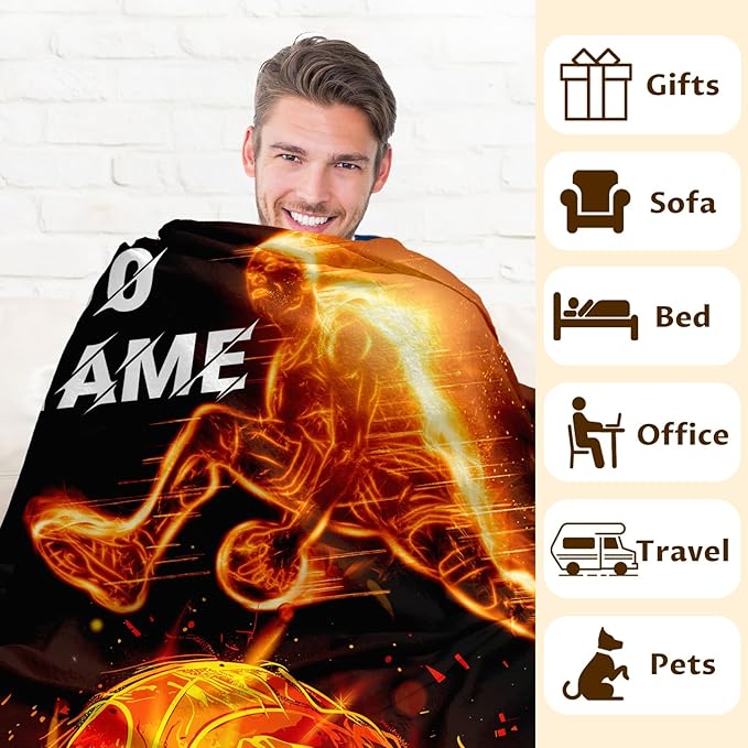 Personalized Basketball Blanket, Adults Blanket, 80 x 60 Inches Basketball Throw Blanket, Gift for Kids, Adults, Warm Lightweight Flannel Throw Blanket for Bed, Living Room Sofa