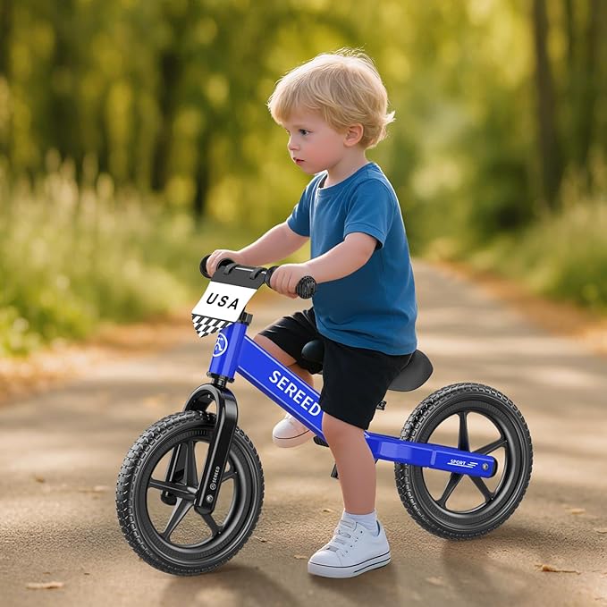 SEREED Toddler Balance Bike 2 Year Old, No Pedal Kids Toy Bike for 2-5 Years Old, Tool-Free Adjustment, Gift for 2-3 Boys Girls, Customize Plate with 3pcs Stickers (Blue)