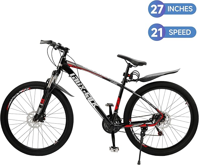 Bruce & Shark 27.5 inch Mountain Bike, 21-Speed Front Suspension & Mechanical Disc Brakes, 265 LBS Load, Adjustable Ergonomic Seat, City/Road Commuter MTB Bicycles for Adult