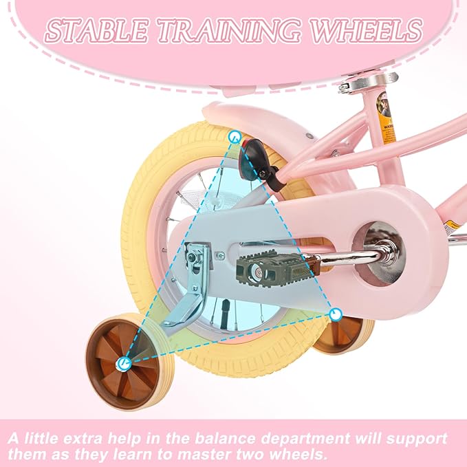 XJD Girls Bike for Toddlers and Kids Ages 2-12 Years Old,12 14 16 Inch Kids Bike with Training Wheels & Basket