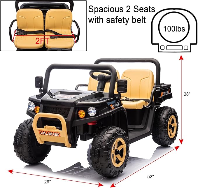 POSTACK 24V 2 Seater Ride on Toy with Parental Remote Control, Electric Dump Truck for Kids, Battery Powered Electric Vehicle UTV for Kids to Drive w/Bluetooth, Music, Black