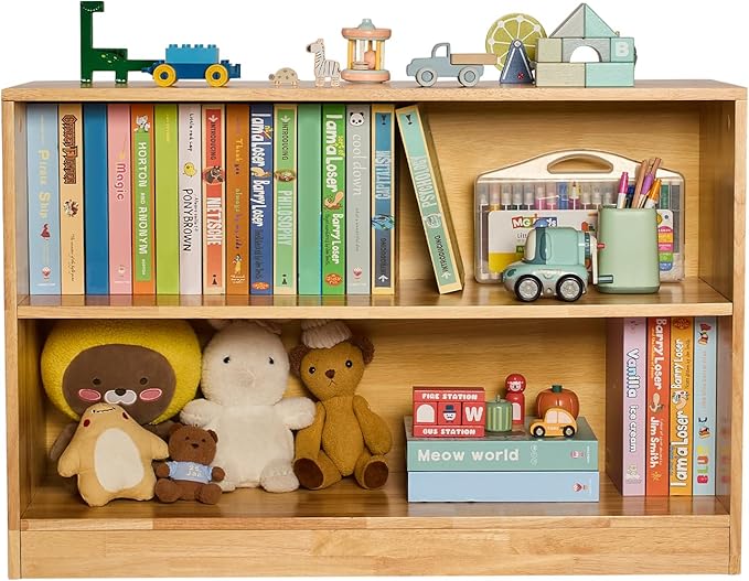 VEVOR Montessori Bookshelf, Wooden Toy Storage Organizer, 2-Cubby Toy Organizers and Storage, Daycare Furniture, Kids Bookshelf for Bedroom, Nursery, Living Room, Entryway, Preschool, Rubberwood