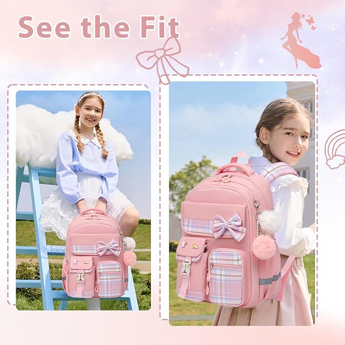 School Backpack for Girls Kids Bookbag for Elementary Middle School Casual Travel Daypack Teen Backpacks Pink