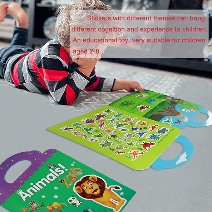 Reusable Sticker Books for Kids, 2 Sets Travel Removable Toddler Sticker Books for 3 4 5 Year Old Girls Boys Birthday Gifts Educational Learning Toys - Ocean & Zoo Animals
