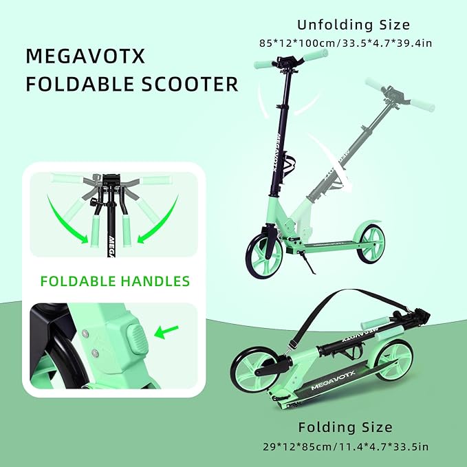 Foldable Kids Scooter with 8 inch Sturdy Wheels - Scooters for Kids, Teens, Adults Ages 8+, Adjustable Handlebar, Gift for Boys&Girls, 220lbs Max Load, Bearing ABEC7,Cup Holder