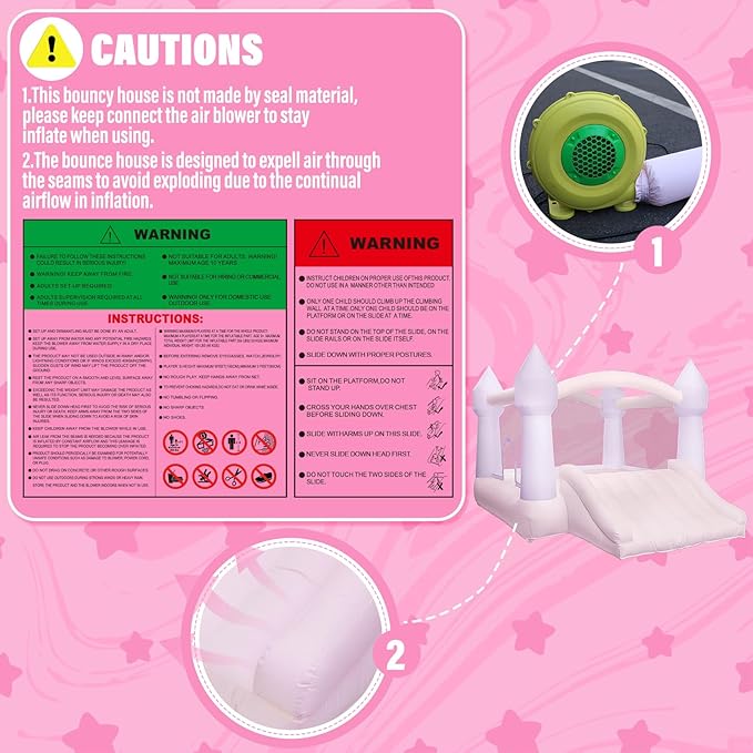 AKSPORT Inflatable Bounce House,White Castle Bounce House for Kids 3-6 Indoor & Outdoor Inflatable Bouncer House with Slide & Air Blower & Balloons for Kids Birthday Party,Wedding Party