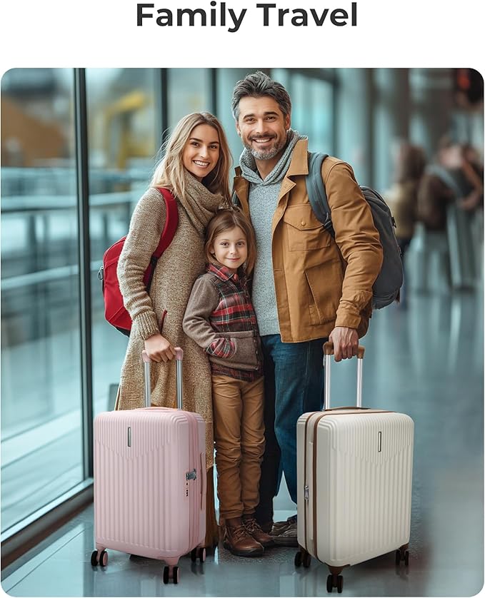 BAGSMART Carry On Luggage 22x14x9 Airline Approved with Spinner Wheels,100% PC Hardside Expandable Luggage with TSA Lock for Trips, 20 Inch Rolling Suitcases for Men Women,Pink