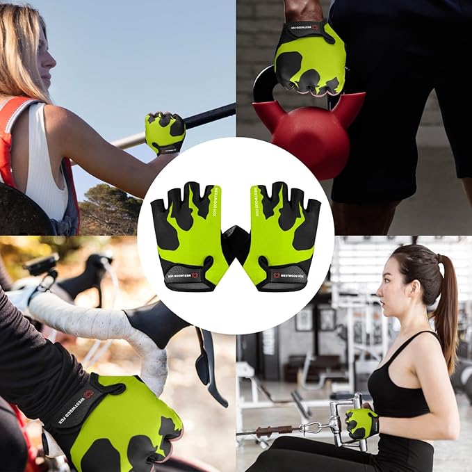 Cycling Gloves Half Finger Unisex Padded Grips Palm Bicycle Summer MTB Bike Gloves for Men Women Non-Slip Fingerless Short Mountain Bike Sports Hiking Climbing Gym