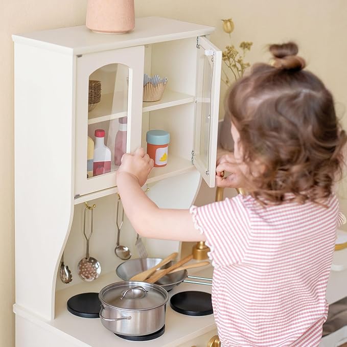 Tiny Land Play Kitchen for Kids, Wooden Toy Kitchen Set with Storage & Accessories, Toddler Kitchen Playset with Stove & Sink, Kids Kitchen Playset Gift for Ages 3-8