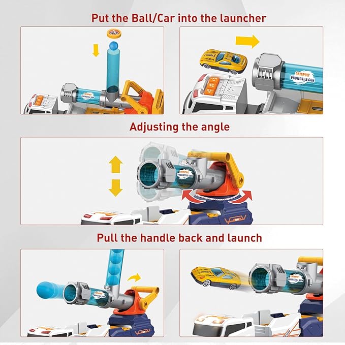 Dwi Dowellin Truck Toys for Kids, 28" Large Car Toys Include 4 Race Cars+6 Soft Foam Balls, with Light & Sounds, Eejection&Shooting Transport Trucks Toy, Gifts for Boys Girls 3 4 5 6 7 8+ Year Old